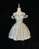 Cute Ball Gown Spaghetti Straps Silver Gray Mini Short Formal Homecoming Dresses Party Short Prom Dress Hoco Dresses HZ1121