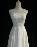 Vintage Bridal Dress A line Scoop Neck Chiffon Beads White Short Second Wedding Dress Retro Wedding Dresses Modest Wedding Gowns HZ1121