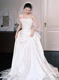 Stunning Strapless Long Ball Gowns Satin Floor-length Wedding Dress Simple Bridal Gown HZ1121