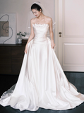 Stunning Strapless Long Ball Gowns Satin Floor-length Wedding Dress Simple Bridal Gown HZ1121