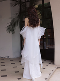 Elegant Off Shoulder Long Sheath Satin Wedding Dress Simple Bridal Gown HZ1121
