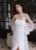 Elegant Off Shoulder Long Sheath Satin Wedding Dress Simple Bridal Gown HZ1121