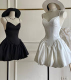 Trendy A Line Spaghetti Straps White Black Mini Short Formal 8th Grade Homecoming Dresses Summer Middle School Hoco Dress Homecoming Outfits HZ1121