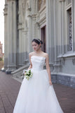 Simple Strapless Tulle Floor Length Wedding Dress Chic Sleeveless Bridal Gown HZ1121