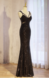Elegant Black Mermaid Evening Gowns Spaghetti Strap Formal Dresses Spark Sequin Sleeveless Long Prom Dresses HZ1121