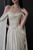 Ivory Off-shoulder Sheath Evening Gowns Simple Chiffon Formal Dresses Elegant Sleeveless Long Prom Dresses HZ1121