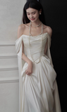 Ivory Off-shoulder Sheath Evening Gowns Simple Chiffon Formal Dresses Elegant Sleeveless Long Prom Dresses HZ1121