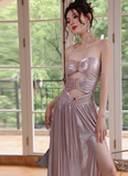 Sexy Sweetheart Neck Formal Dress Pink Satin Evening Gown Fashion Long Prom Dresses HZ1121