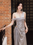 Modest Grey Formal Dress One Shoulder Sheath Long Evening Gown Fashion Long 18th Birthday Outfit HZ1121