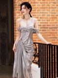 Modest Grey Formal Dress One Shoulder Sheath Long Evening Gown Fashion Long 18th Birthday Outfit HZ1121