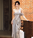Modest Grey Formal Dress One Shoulder Sheath Long Evening Gown Fashion Long 18th Birthday Outfit HZ1121