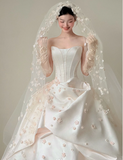 Modest White Strapless Long Ball Gown Elegant Wedding Dress Simple Quinceanera Dress HZ1121