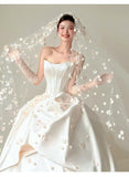 Modest White Strapless Long Ball Gown Elegant Wedding Dress Simple Quinceanera Dress HZ1121