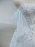 Timeless Bridal Dress A-Line Off Shoulder Tulle White Long Wedding Dress Modest Bridal Dress HZ1121