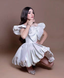 Fancy Ball Gown Square Neck Silver Formal Homecoming Dresses High School Mini Cocktail Dresses Short Night Party Hoco Dresses HZ1121