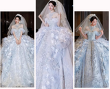 Unique Off-the-shoulder Bridal Dress with Tulle Appliques Ball Gown in Light Blue Sequin Long Wedding Dresses Luxury Floor Length Bridal Gowns HZ1121