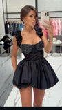 Sexy Ball Gown Straps Black Satin Short Formal Homecoming Dresses Party Graduation Dress Hoco Dresses HZ1121