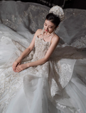 Sparkly Beaded Wedding Dresses Tulle Strapless Ball Gown Elegant White Bridal Dress Stunning Bridal Gowns HZ1121