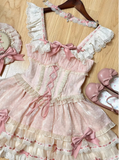 Vintage Pink Ball Gown Spaghetti Straps Lace Tulle18th Birthday Dress Lolita Dress Short Lolita Outfits HZ1121