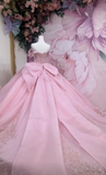 Gorgeous Pink Off-the-shoulder Tulle Long Ball Gown Sweet Applique Beaded 16th Birthday Dress Cute Quinceanera Dress HZ1121