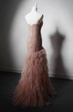 Modest Pink Mermaid Evening Gowns Tulle Tiered Sweetheart Neck Long Prom Dress Graduation Dress HZ1121