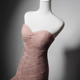 Modest Pink Mermaid Evening Gowns Tulle Tiered Sweetheart Neck Long Prom Dress Graduation Dress HZ1121