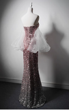Modest Pink Mermaid Evening Gowns Strapless Slit Long Prom Dress Sparkly Sequins Graduation Dress HZ1121