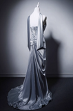 Elegant Light Gray Blue Mermaid Evening Gowns Strapless Satin Long Prom Dress Modest Sleeveless Formal Dress with Scarf HZ1121
