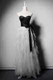 Fashion Black/Gray Long Ball Gown Tiered Tulle Evening Gown Modest Formal Dress Cute 18th Birthday Outfit HZ1121