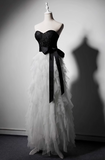 Fashion Black/Gray Long Ball Gown Tiered Tulle Evening Gown Modest Formal Dress Cute 18th Birthday Outfit HZ1121