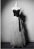 Fashion Black/Gray Long Ball Gown Tiered Tulle Evening Gown Modest Formal Dress Cute 18th Birthday Outfit HZ1121