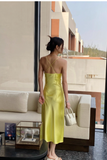 Elegant Yellow Spaghetti Strap Sheath 18th Birthday Outfit Satin Backless Formal Dress Modest Party Dress HZ1121