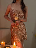 Sparkly Gold Spaghetti Strap Long Evening Gown Sheath 18th Birthday Dress Elegant Sequins Formal Dress Party Dress HZ1121