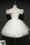 Pretty Ball Gown Off The Shoulder White Tulle Short Formal 8th Grade Homecoming Dresses Summer Middle School Hoco Dress Homecoming Outfits HZ1121