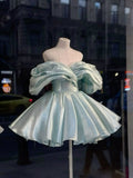 Cute Ball Gown Off The Shoulder Light Sky Blue Satin Short Formal 8th Grade Homecoming Dresses Summer Middle School Hoco Dress Homecoming Outfits HZ1121