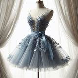Cute Ball Gown Dusty Blue Tulle 8th Grade Dance Dresses Middle School Grad Outfits Homecoming Dresses Short Mini Hoco Dress HZ1121