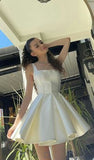 Fancy Short Hoco Dresses A line Square Mini Formal 8th Grade Homecoming Dresses Summer Middle School Satin Homecoming Outfits HZ1121