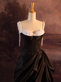 Pretty Wedding Dress Ball Gown Spaghetti Straps Black Satin Long Vintage Wedding Dresses Bridal Gowns Brides Gown HZ1121
