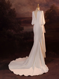 Elegant Wedding Dress Mermaid V Neck Summer Long Sleeves Satin White Wedding Dresses Bride Dress Bridal Gowns HZ1121