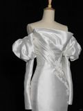 Elegant Wedding Dress Mermaid Strapless White Satin Summer Long Sleeves Wedding Dresses Bride Dress Bridal Gowns HZ1121