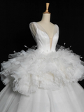 Elegant Wedding Dress Ball Gown V Neck White Tulle Summer Long Wedding Dresses Bride Dress Bridal Gowns HZ1121