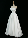 Pretty Wedding Dress A line Strapless Sleeveless White Long Wedding Dresses Bridal Gowns Brides Gown HZ1121