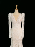 Pretty Wedding Dress Mermaid V Neck Ivory Sleeveless Lace Long Vintage Wedding Dresses Bridal Gowns Brides Gown HZ1121