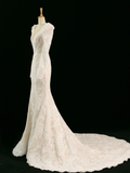 Pretty Wedding Dress Mermaid V Neck Ivory Sleeveless Lace Long Vintage Wedding Dresses Bridal Gowns Brides Gown HZ1121