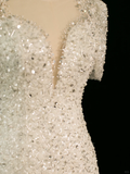 Pretty Wedding Dress Mermaid Sweetheart Short Sleeves Sequin Long Vintage Wedding Dresses Bridal Gowns Brides Gown HZ1121