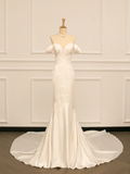 Pretty Wedding Dress Mermaid Off The Shoulder Short Sleeves Satin Long Vintage Wedding Dresses Bridal Gowns Brides Gown HZ1121