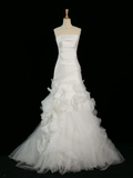 Pretty Wedding Dress Mermaid Strapless White Sleeveless Satin Long Vintage Wedding Dresses Bridal Gowns Brides Gown HZ1121
