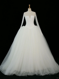 Elegant Wedding Dress Ball Gown Scoop Long Sleeves White Tulle Summer Wedding Dresses Bride Dress Bridal Gowns HZ1121