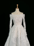 Pretty Wedding Dress Ball Gown Off The Shoulder White Long Sleeves Lace Long Vintage Wedding Dresses Bridal Gowns Brides Gown HZ1121