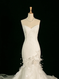 Pretty Wedding Dress Mermaid Sweetheart White Lace Long Vintage Wedding Dresses Bridal Gowns Brides Gown HZ1121